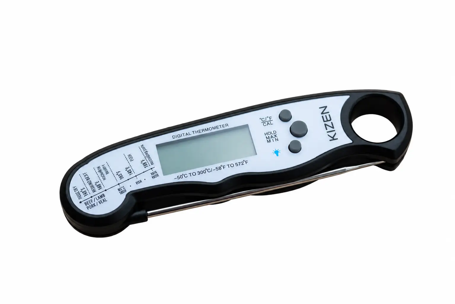KIZEN digital meat thermometer on white background