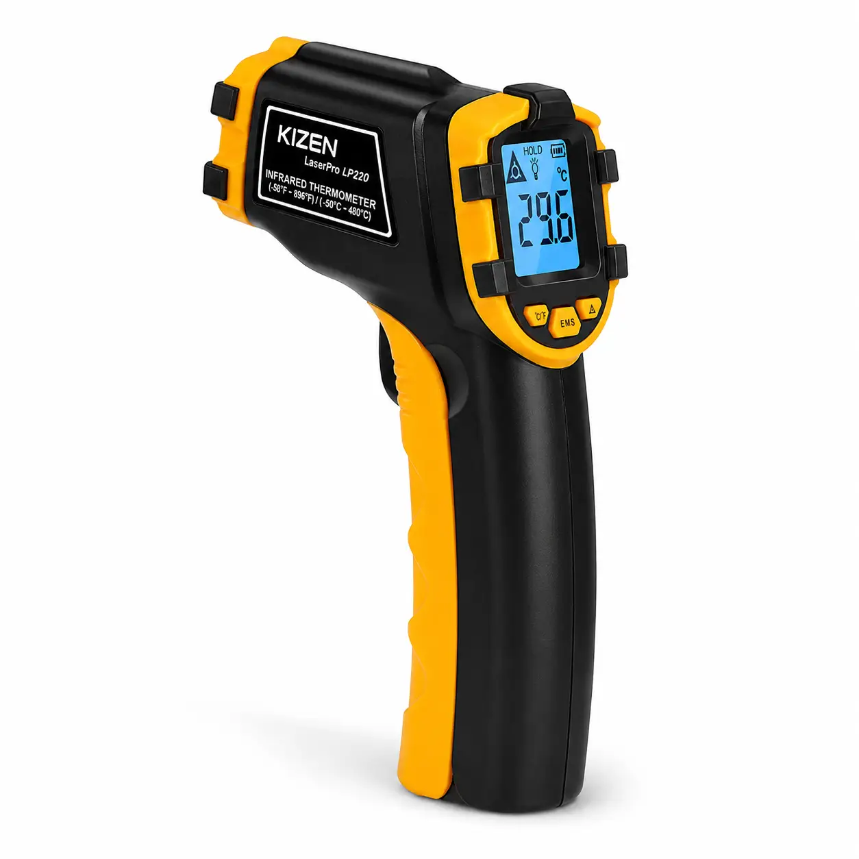 KIZEN LaserPro LP300 infrared thermometer gun on white background